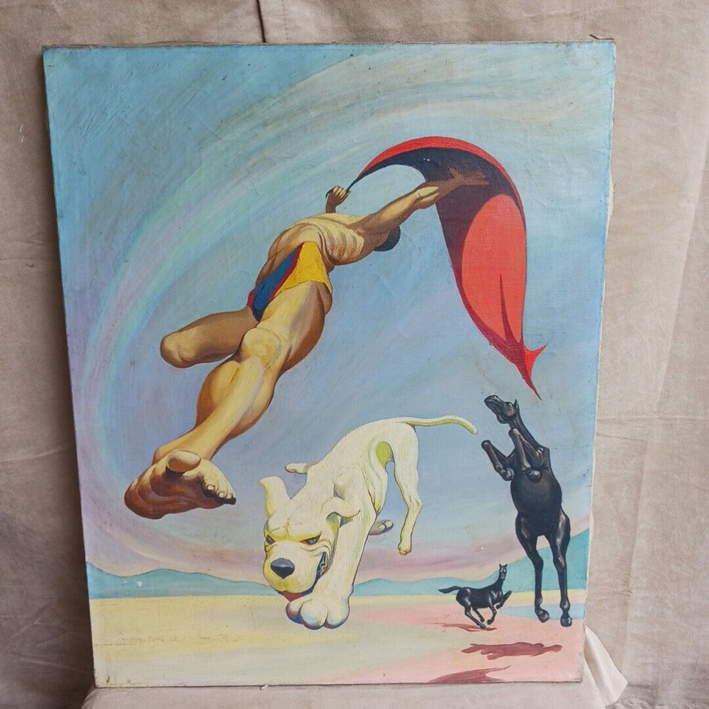 Vintage Surrealist Abstract Oil Painting 24x30 Canvas
